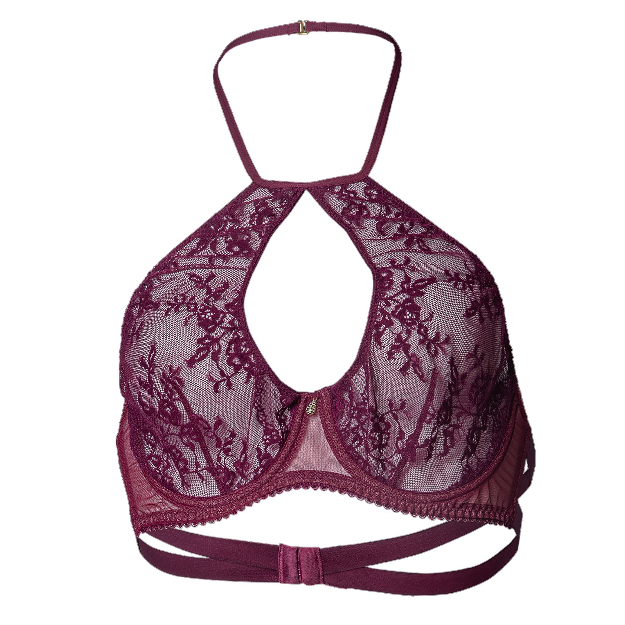 Morada Halter Neck Lace Bralette in Wine